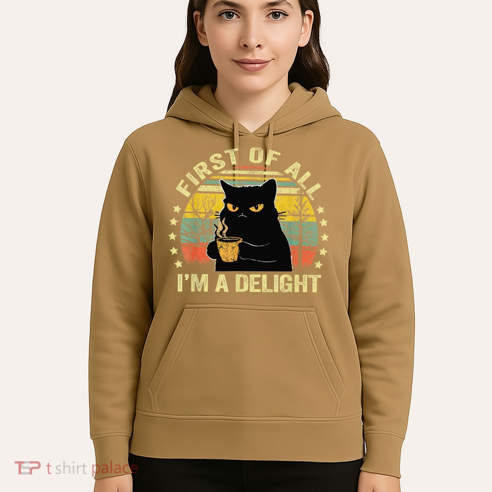 First Of All IM A Delight Sarcastic Angry Cat Coffee Lover Gift Hoodie