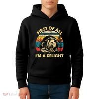 First Of All IM A Delight Sarcastic Angry Opossum Kids Hoodie thumb 4