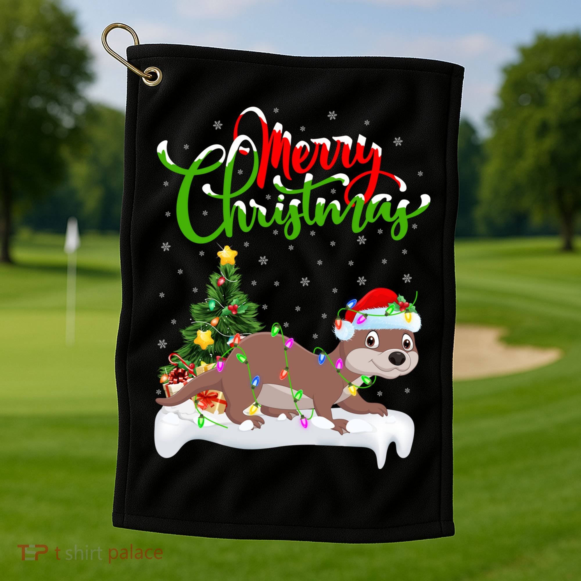 Funny Otter Animal Lover Xmas Lighting Otter Christmas Funny Gift Golf Towel