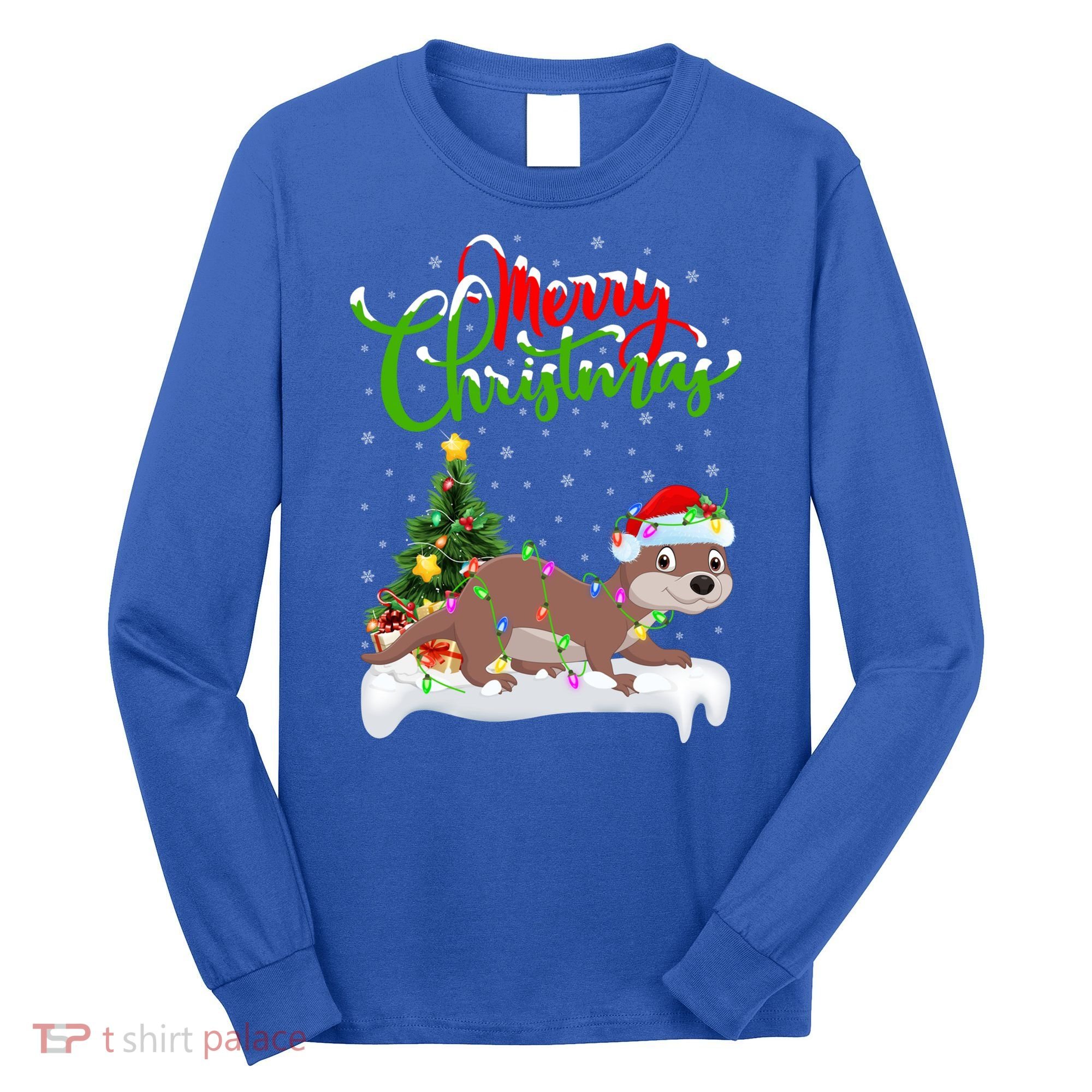 Funny Otter Animal Lover Xmas Lighting Otter Christmas Funny Gift Long Sleeve Shirt