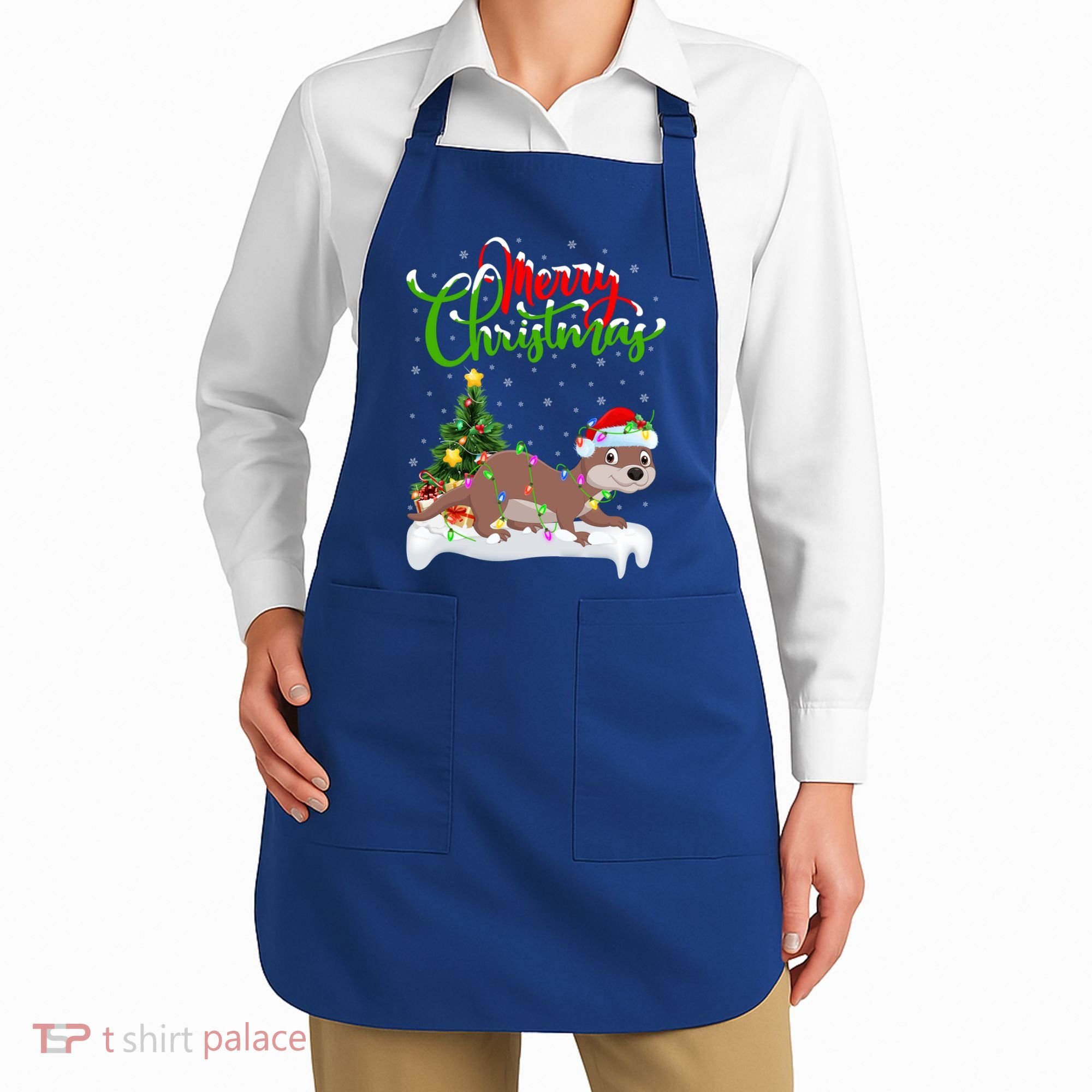 Funny Otter Animal Lover Xmas Lighting Otter Christmas Funny Gift Apron