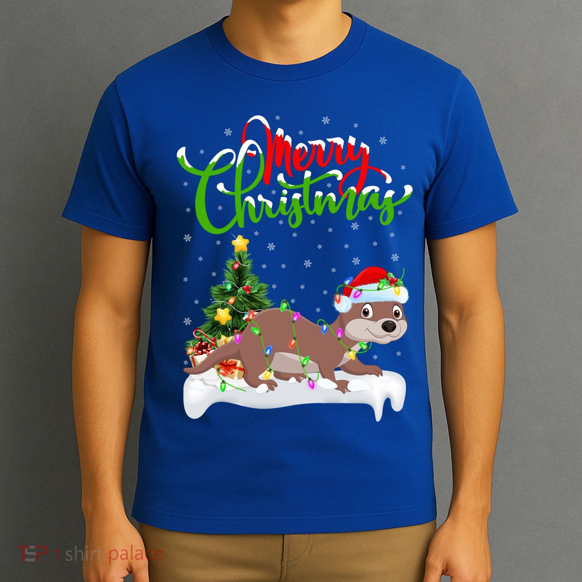 Funny Otter Animal Lover Xmas Lighting Otter Christmas Funny Gift T-Shirt