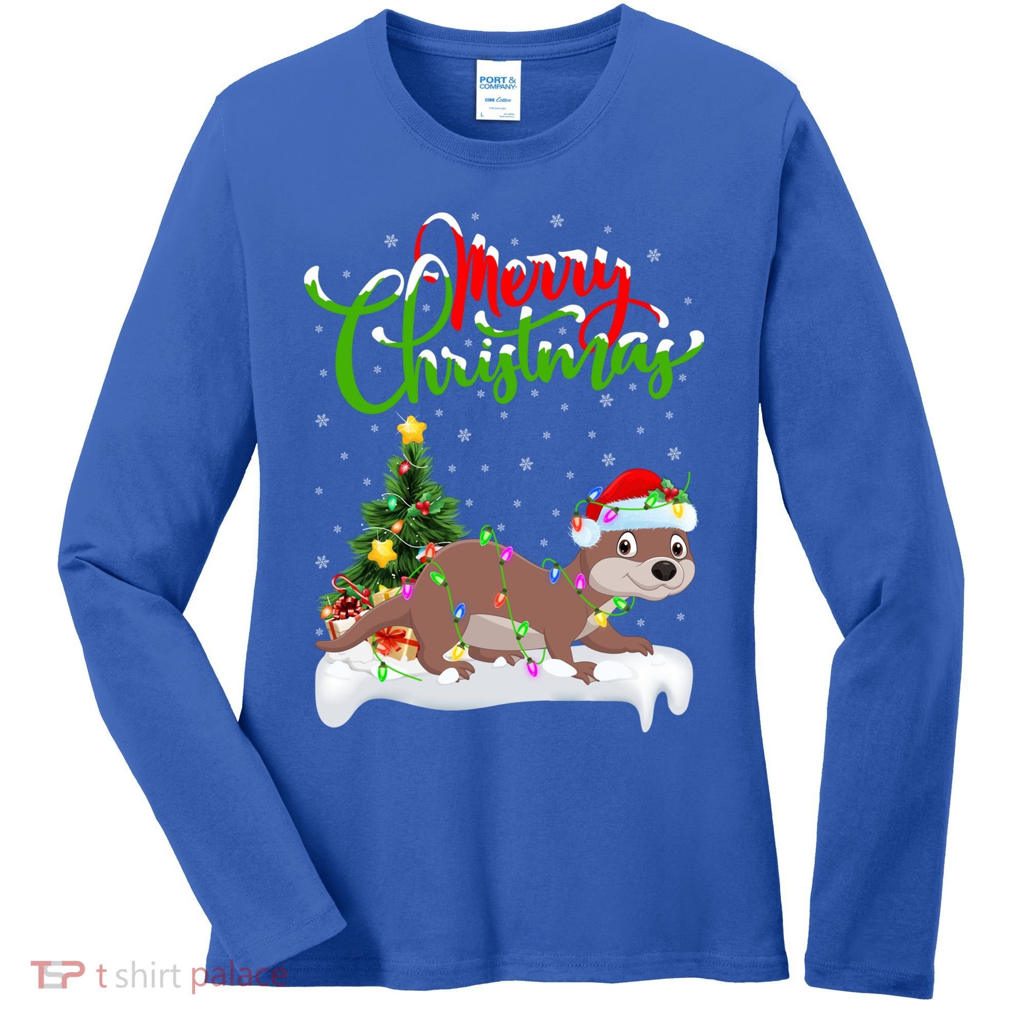Funny Otter Animal Lover Xmas Lighting Otter Christmas Funny Gift Women's Long Sleeve Shirt