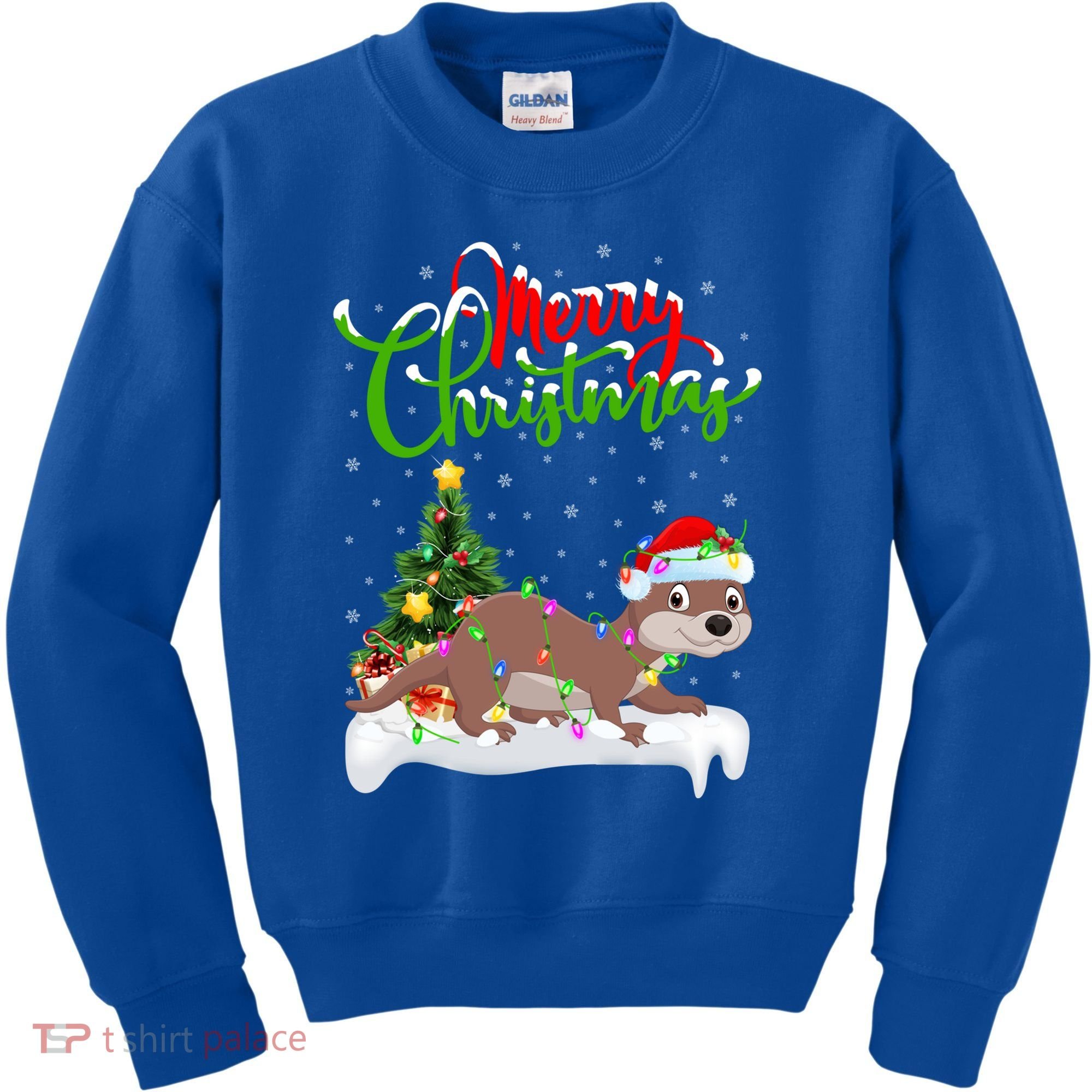Funny Otter Animal Lover Xmas Lighting Otter Christmas Funny Gift Kids Sweatshirt