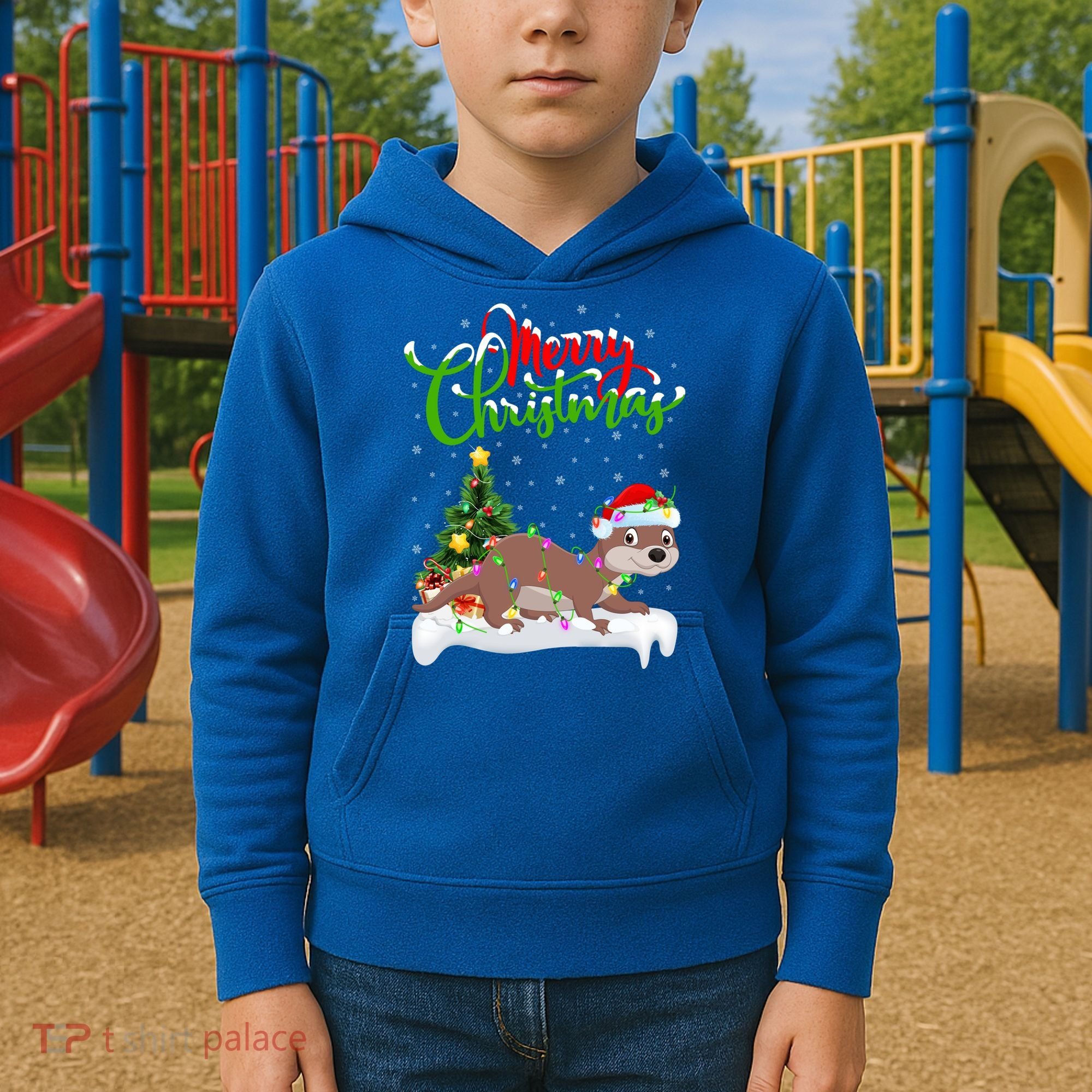 Funny Otter Animal Lover Xmas Lighting Otter Christmas Funny Gift Kids Hoodie