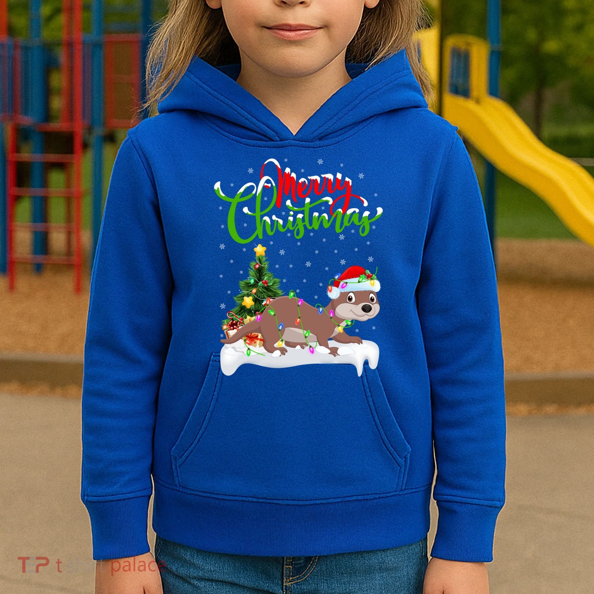 Funny Otter Animal Lover Xmas Lighting Otter Christmas Funny Gift Kids Hoodie