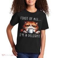 First Of All I'm A Delight Sarcastic Coffee Grumpy Funny Cat Kids T-Shirt thumb 2