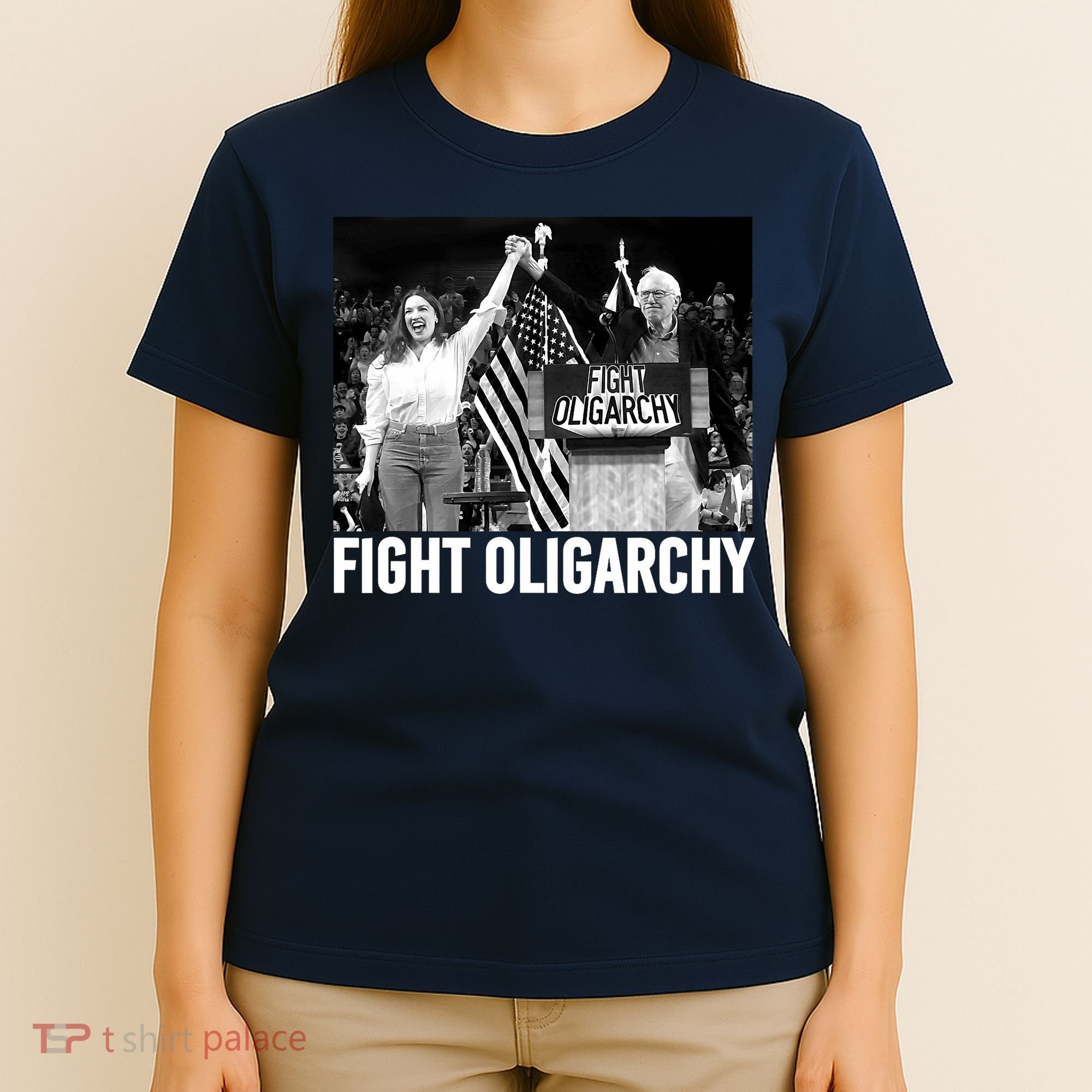 Fight Oligarchy Bernie Sanders And AOC Freedom US Anti Trump  T-Shirt