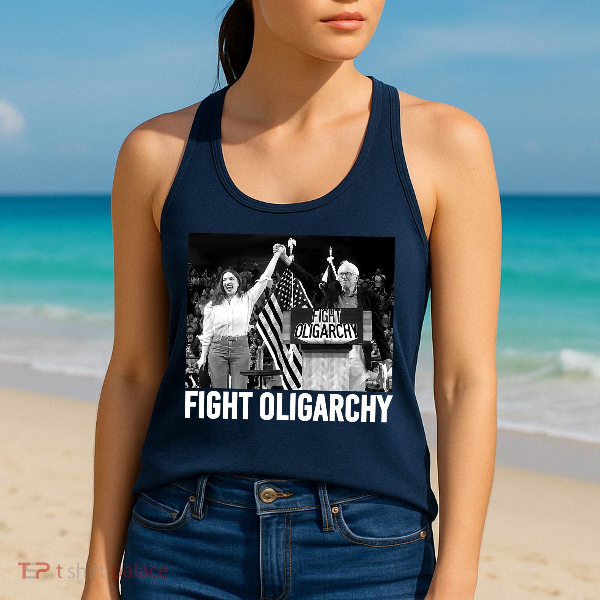 Fight Oligarchy Bernie Sanders And AOC Freedom US Anti Trump  Women's Tank Top