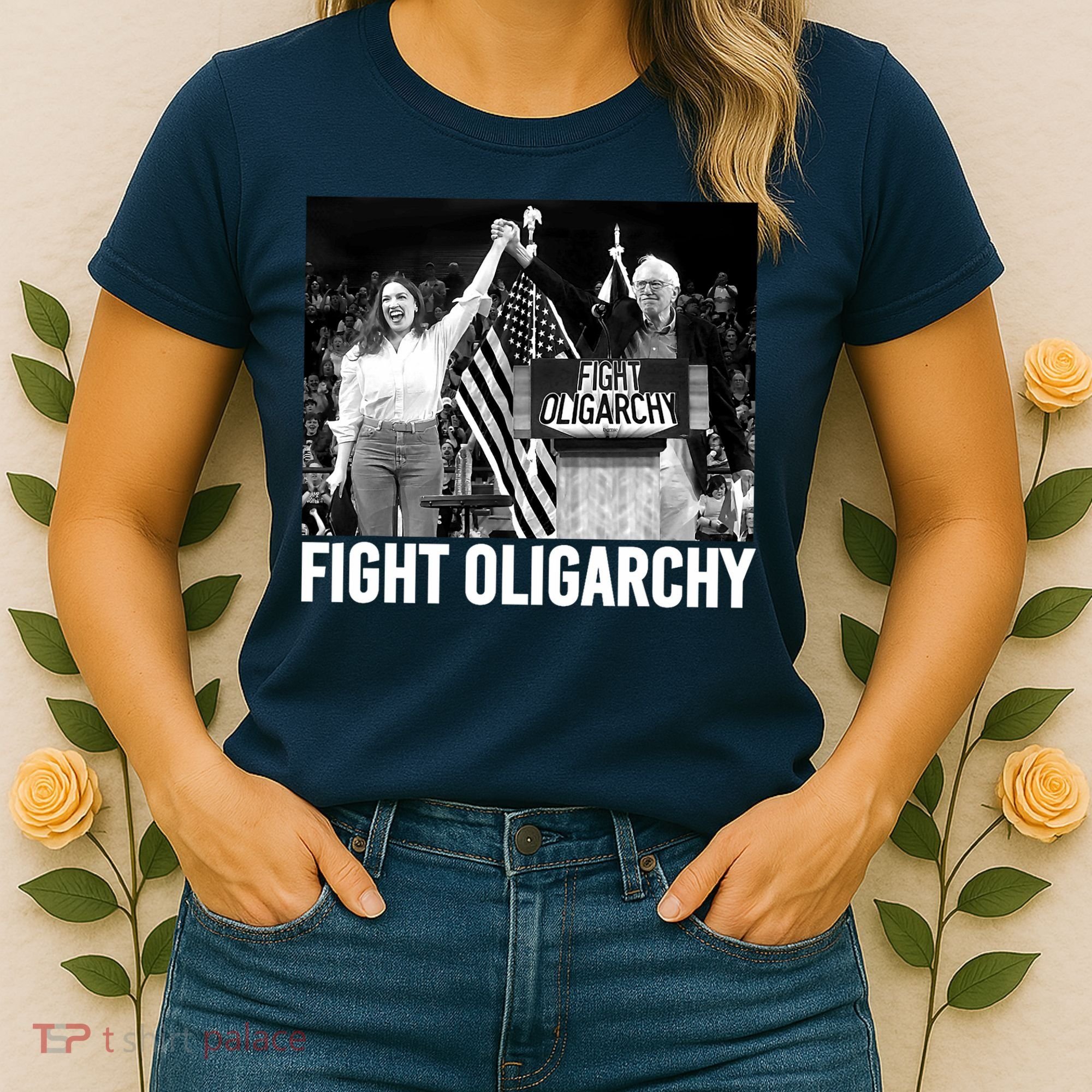 Fight Oligarchy Bernie Sanders And AOC Freedom US Anti Trump  Women's T-Shirt