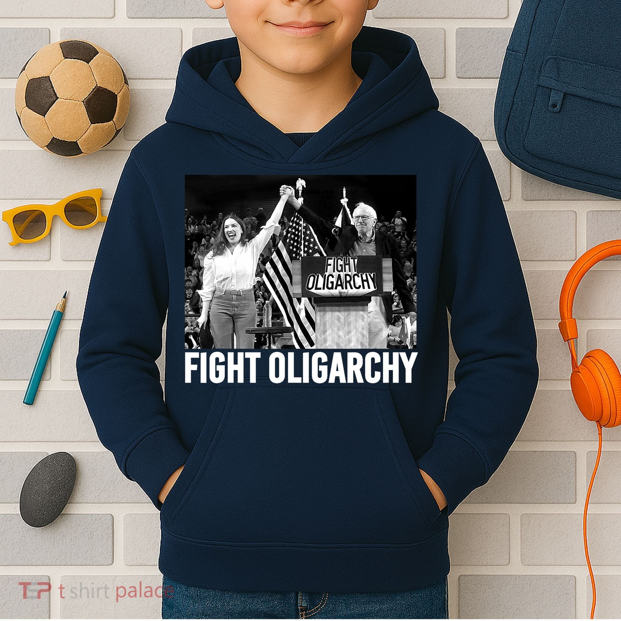 Fight Oligarchy Bernie Sanders And AOC Freedom US Anti Trump  Kids Hoodie