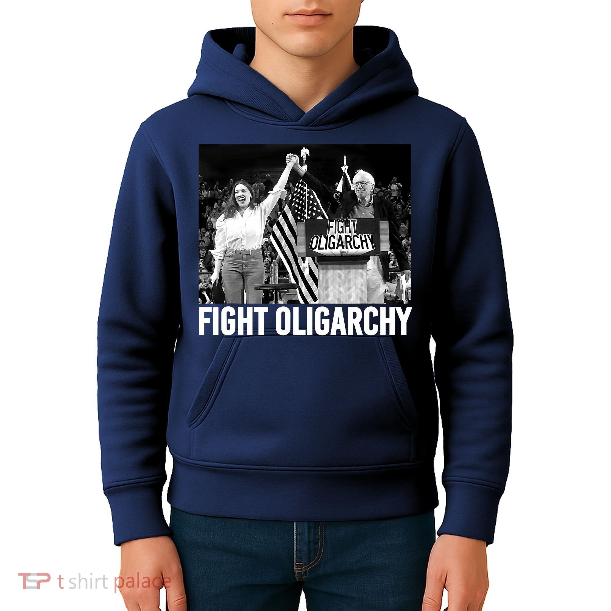 Fight Oligarchy Bernie Sanders And AOC Freedom US Anti Trump  Kids Hoodie