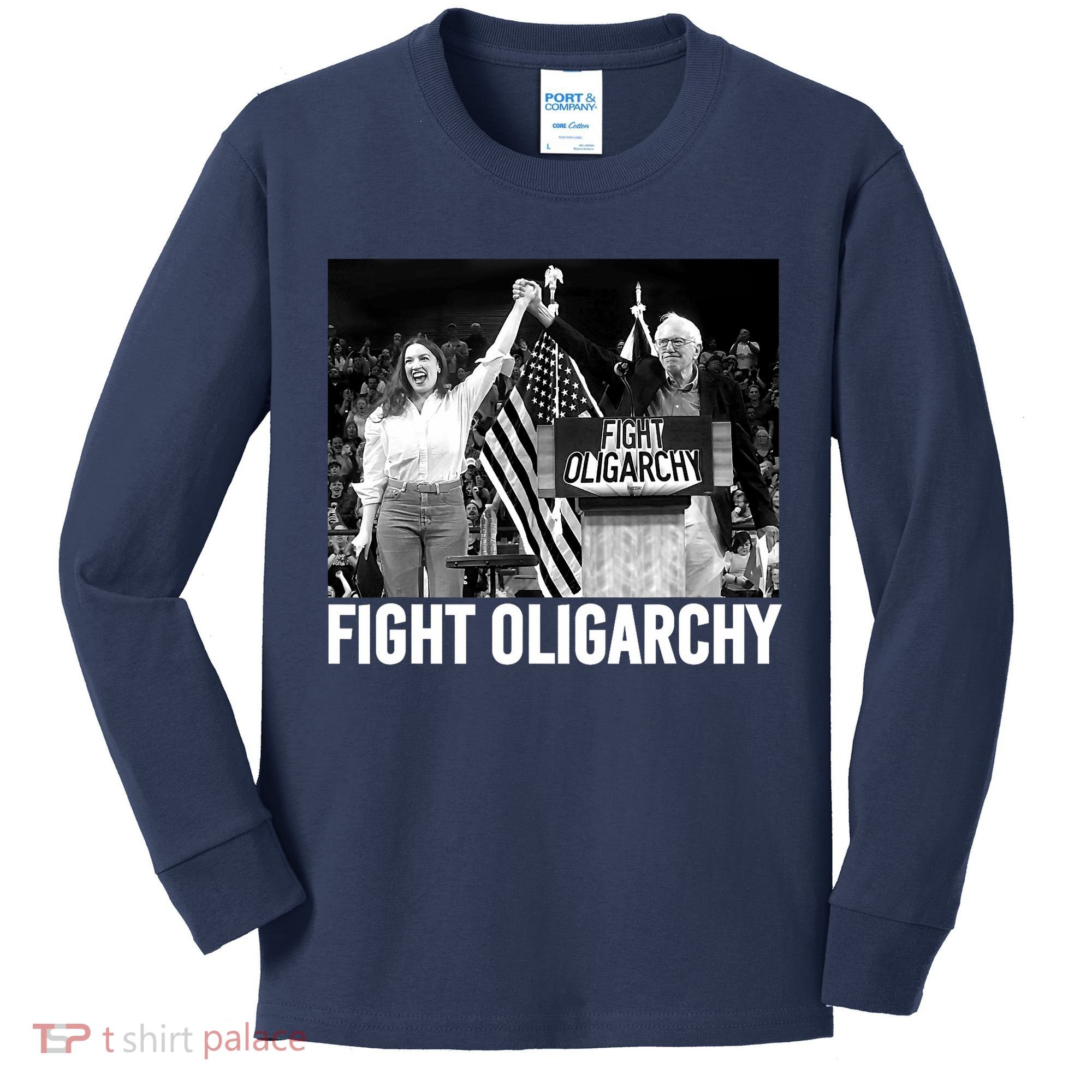 Fight Oligarchy Bernie Sanders And AOC Freedom US Anti Trump  Kids Long Sleeve Shirt