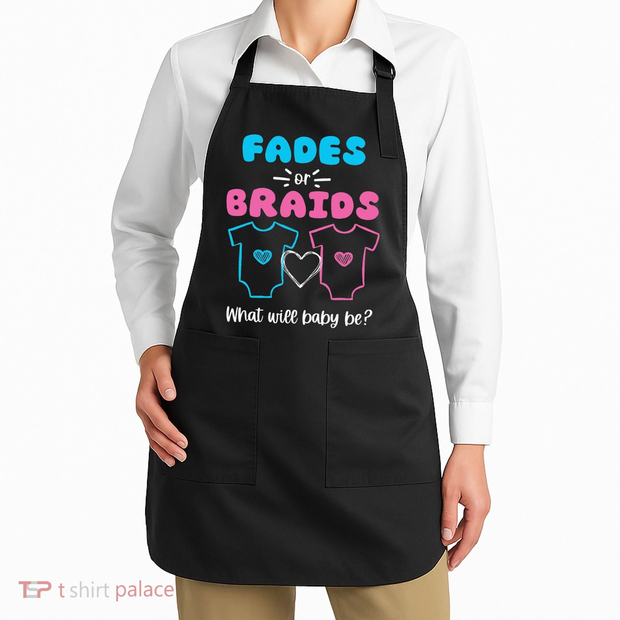 Fades or Braids Gender Reveal Cute Apron