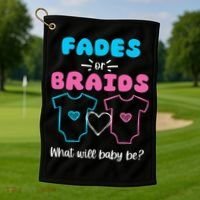 Fades or Braids Gender Reveal Cute Golf Towel thumb 1