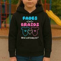 Fades or Braids Gender Reveal Cute Kids Hoodie thumb 3