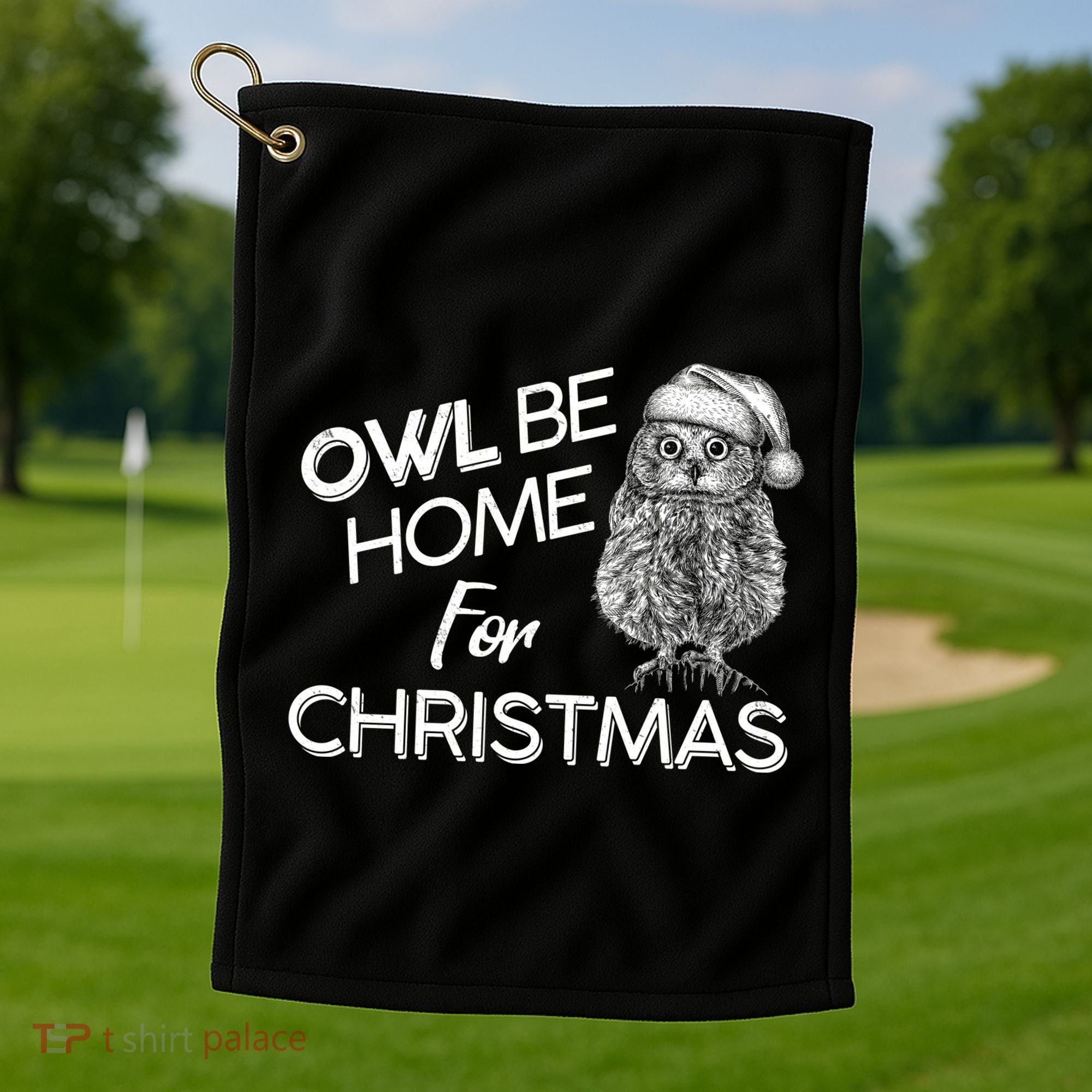 Funny OWL Be Home For Christmas Golf Towel