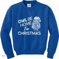 Funny OWL Be Home For Christmas Kids Sweatshirt thumb 0