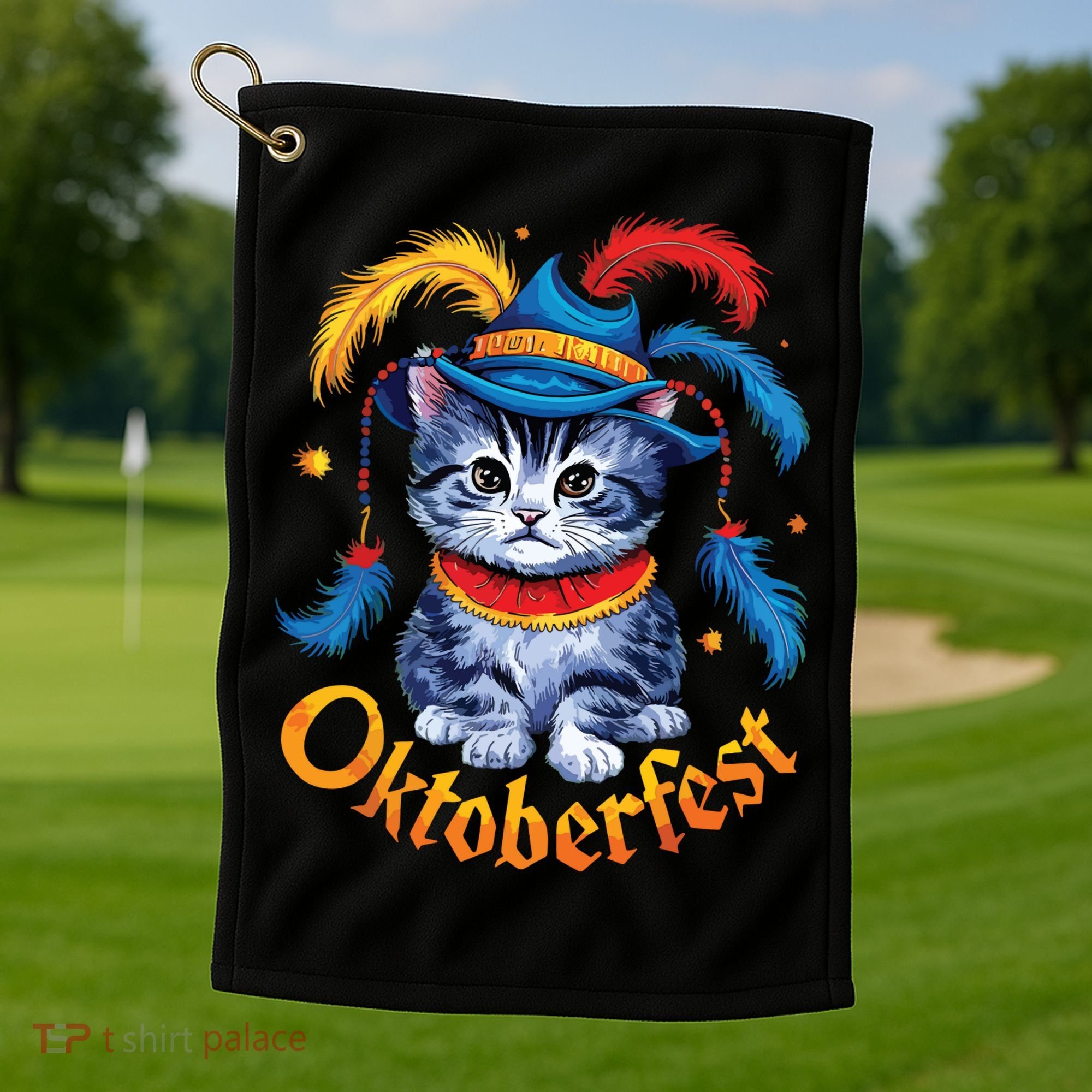 Funny Oktoberfest Cat Kitten Germany Golf Towel