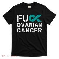 Fuck Ovarian Cancer Awareness Teal Ribbon Warrior Survivor T-Shirt thumb 0
