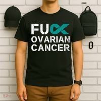 Fuck Ovarian Cancer Awareness Teal Ribbon Warrior Survivor T-Shirt thumb 6
