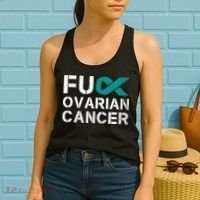 Fuck Ovarian Cancer Awareness Teal Ribbon Warrior Survivor Women's Tank Top thumb 2