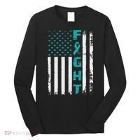 Fight Ovarian Cancer American Flag Awareness Survivor Long Sleeve Shirt thumb 0