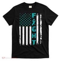 Fight Ovarian Cancer American Flag Awareness Survivor T-Shirt thumb 0