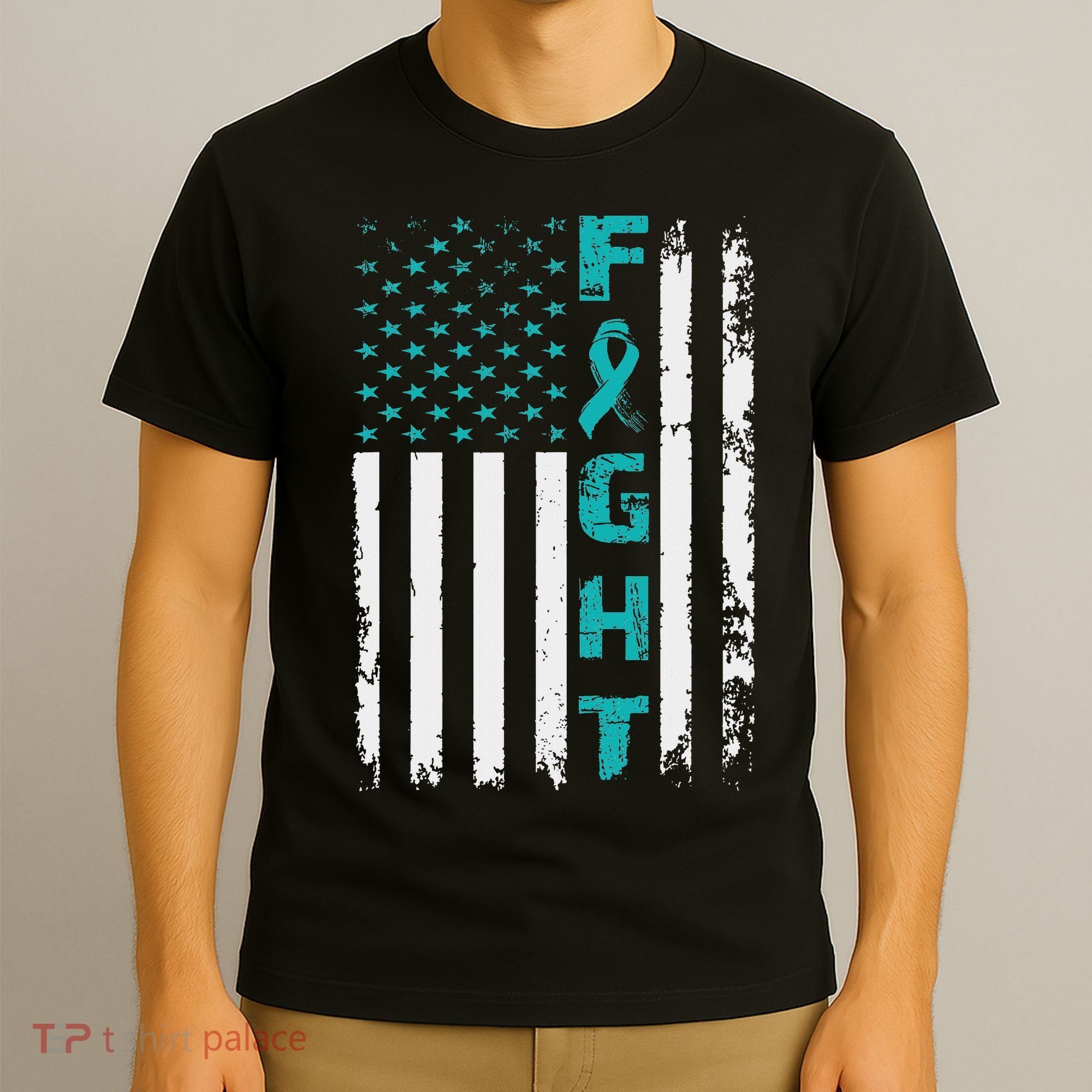 Fight Ovarian Cancer American Flag Awareness Survivor T-Shirt