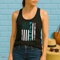 Fight Ovarian Cancer American Flag Awareness Survivor Women's Tank Top thumb 2