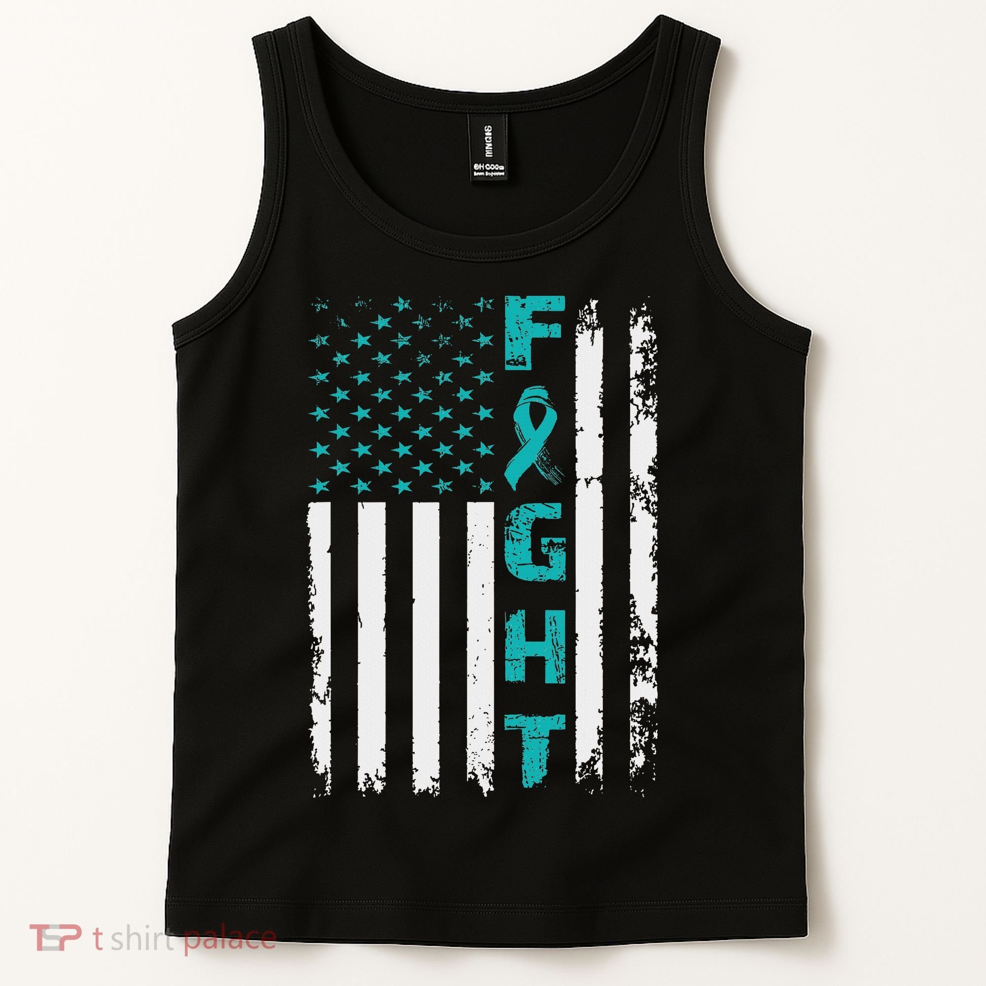 Fight Ovarian Cancer American Flag Awareness Survivor Tank Top