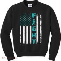 Fight Ovarian Cancer American Flag Awareness Survivor Kids Sweatshirt thumb 0