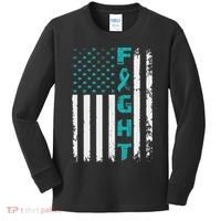 Fight Ovarian Cancer American Flag Awareness Survivor Kids Long Sleeve Shirt thumb 0