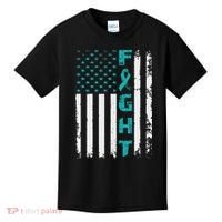 Fight Ovarian Cancer American Flag Awareness Survivor Kids T-Shirt thumb 0