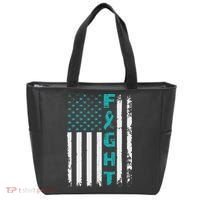 Fight Ovarian Cancer American Flag Awareness Survivor Tote Bag thumb 0