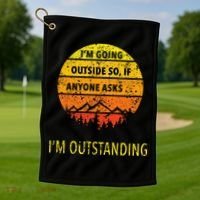 Funny Outdoor Dad Joke Pun Im Outstanding Golf Towel thumb 1