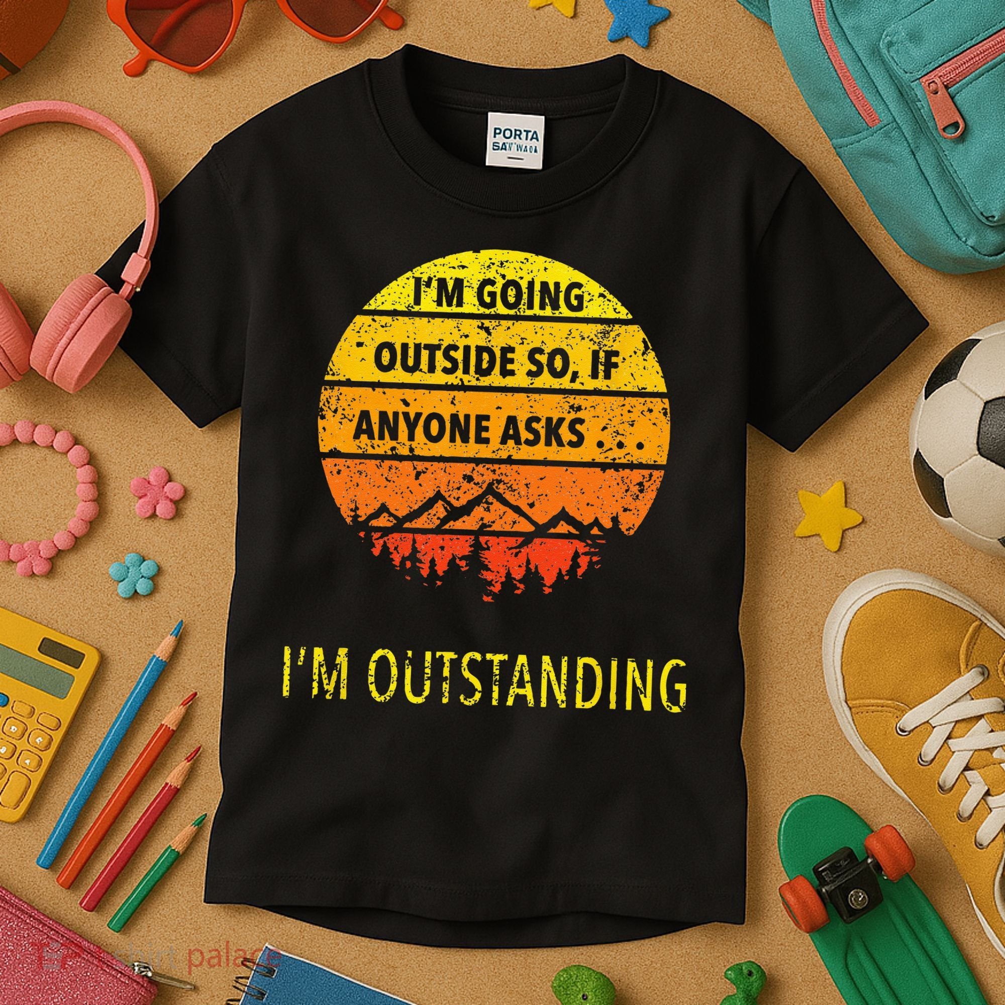 Funny Outdoor Dad Joke Pun Im Outstanding Kids T-Shirt