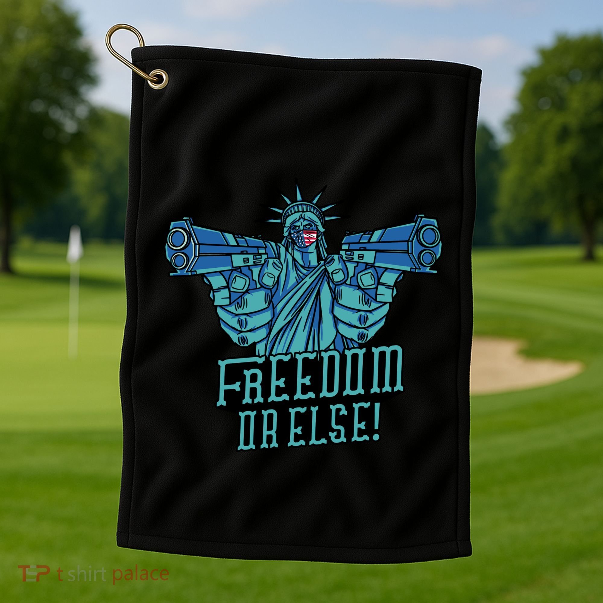Freedom Or Else Statue Of Liberty Dual Guns Golf Towel
