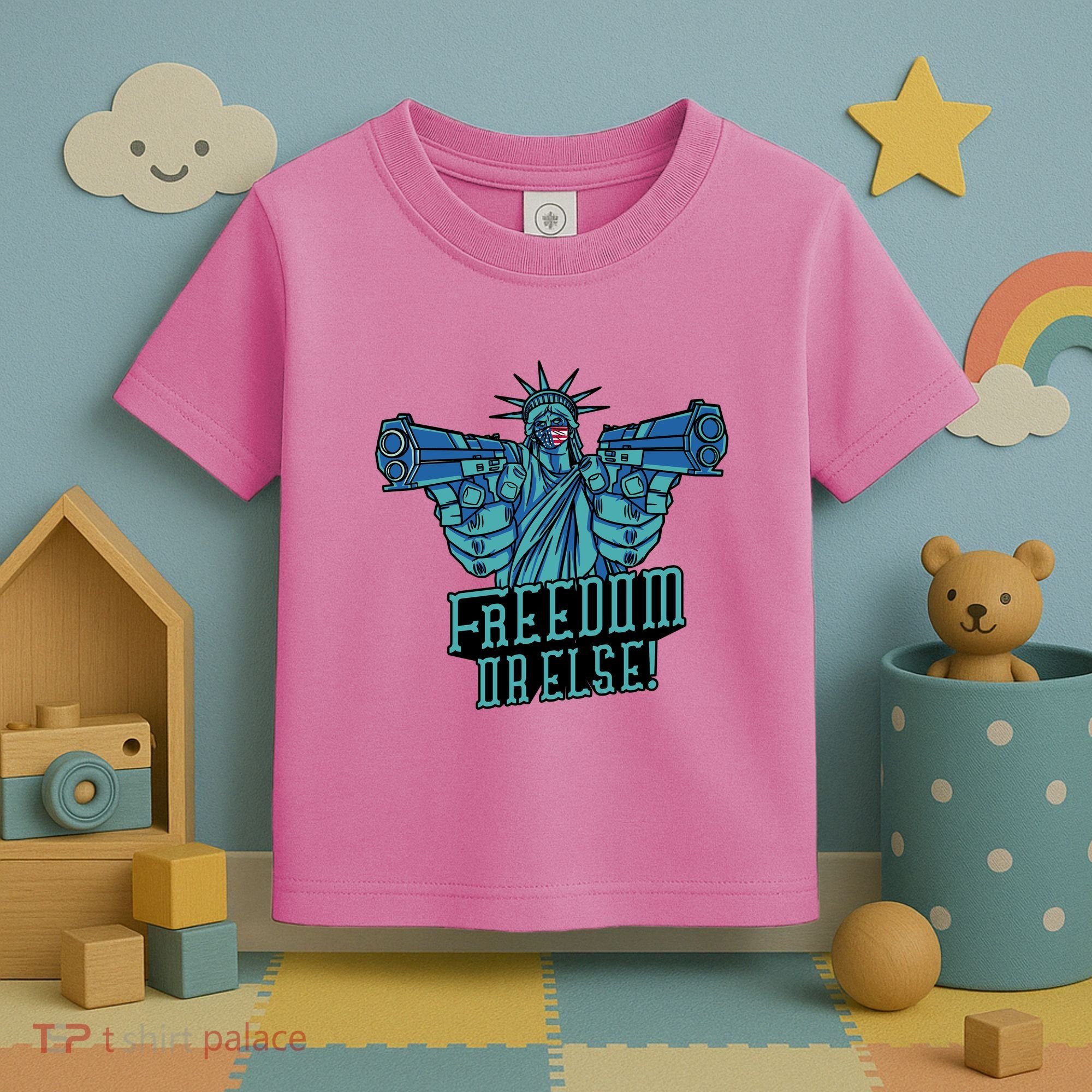 Freedom Or Else Statue Of Liberty Dual Guns Toddler T-Shirt