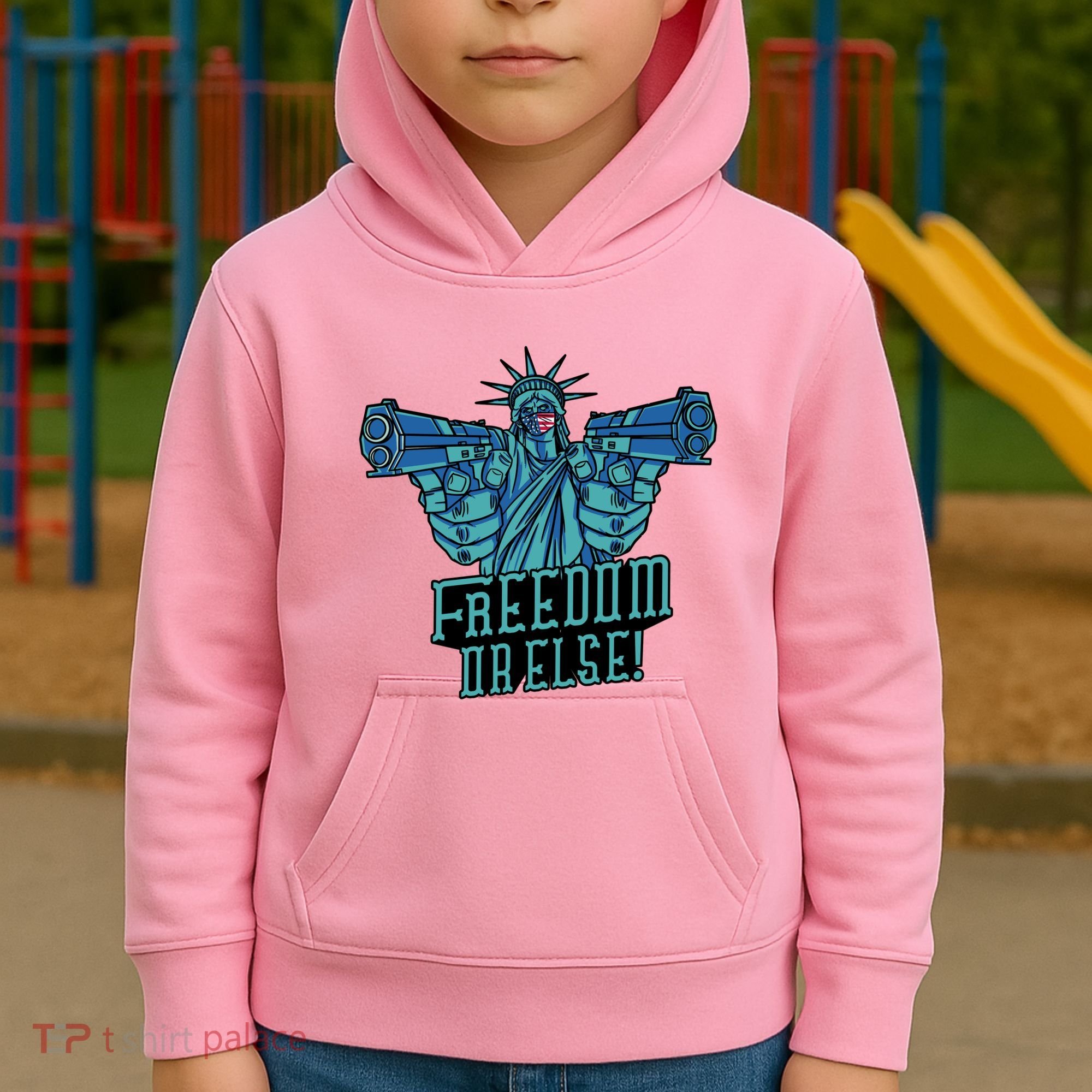 Freedom Or Else Statue Of Liberty Dual Guns Kids Hoodie