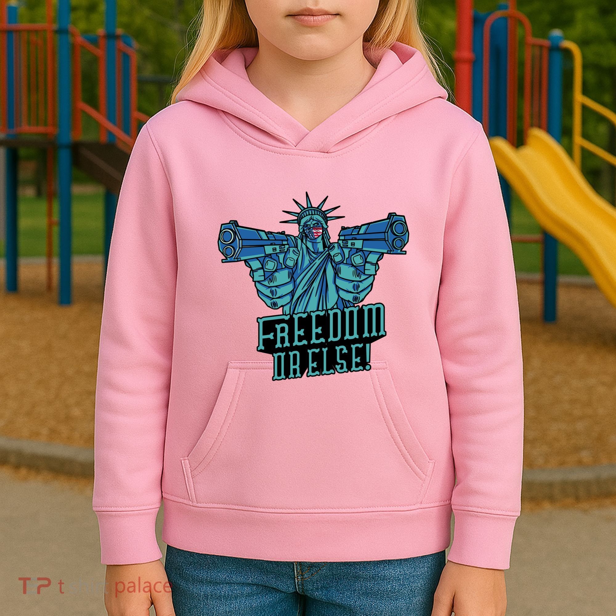 Freedom Or Else Statue Of Liberty Dual Guns Kids Hoodie