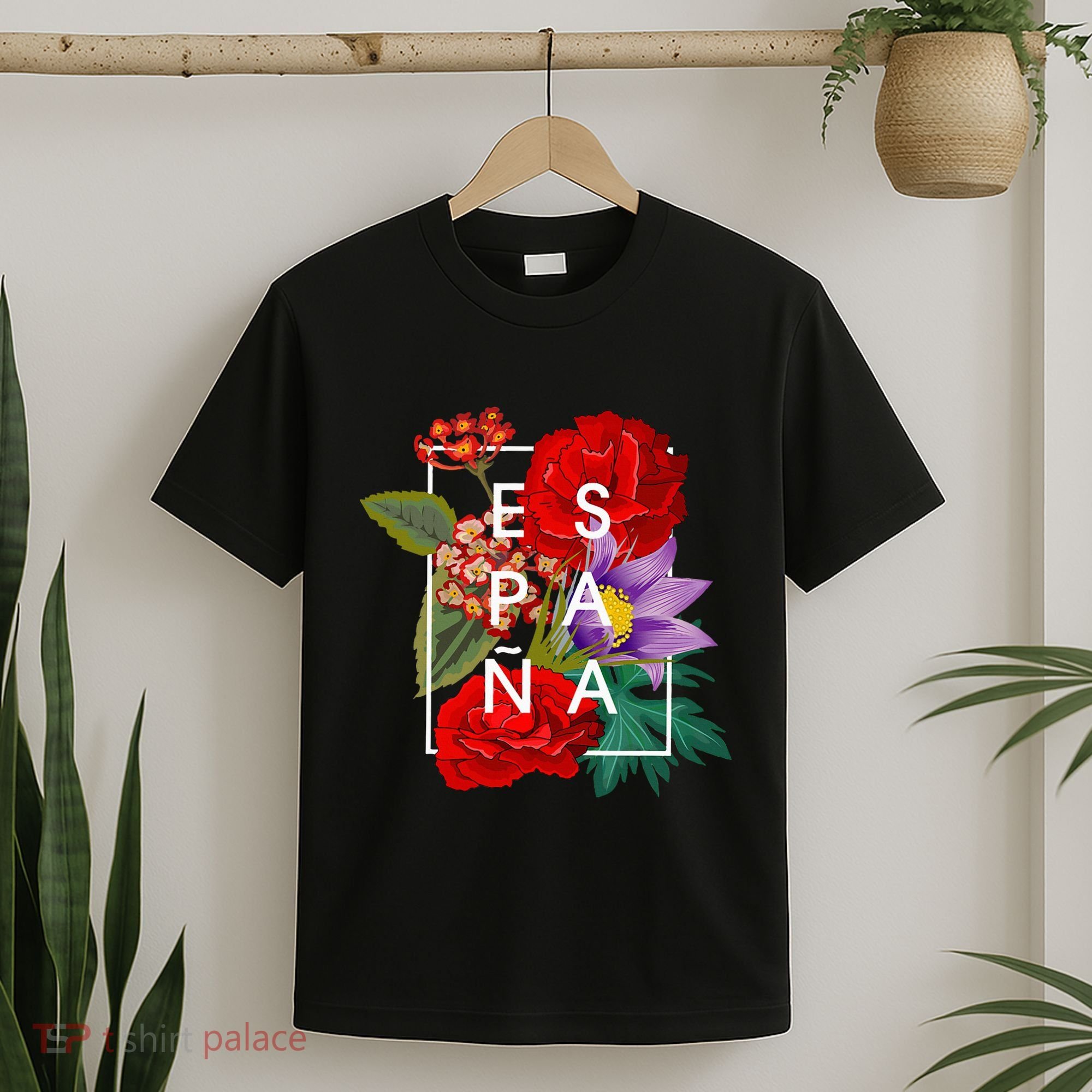 Flowers Of EspañA Spain Word Art Spanish Pride T-Shirt