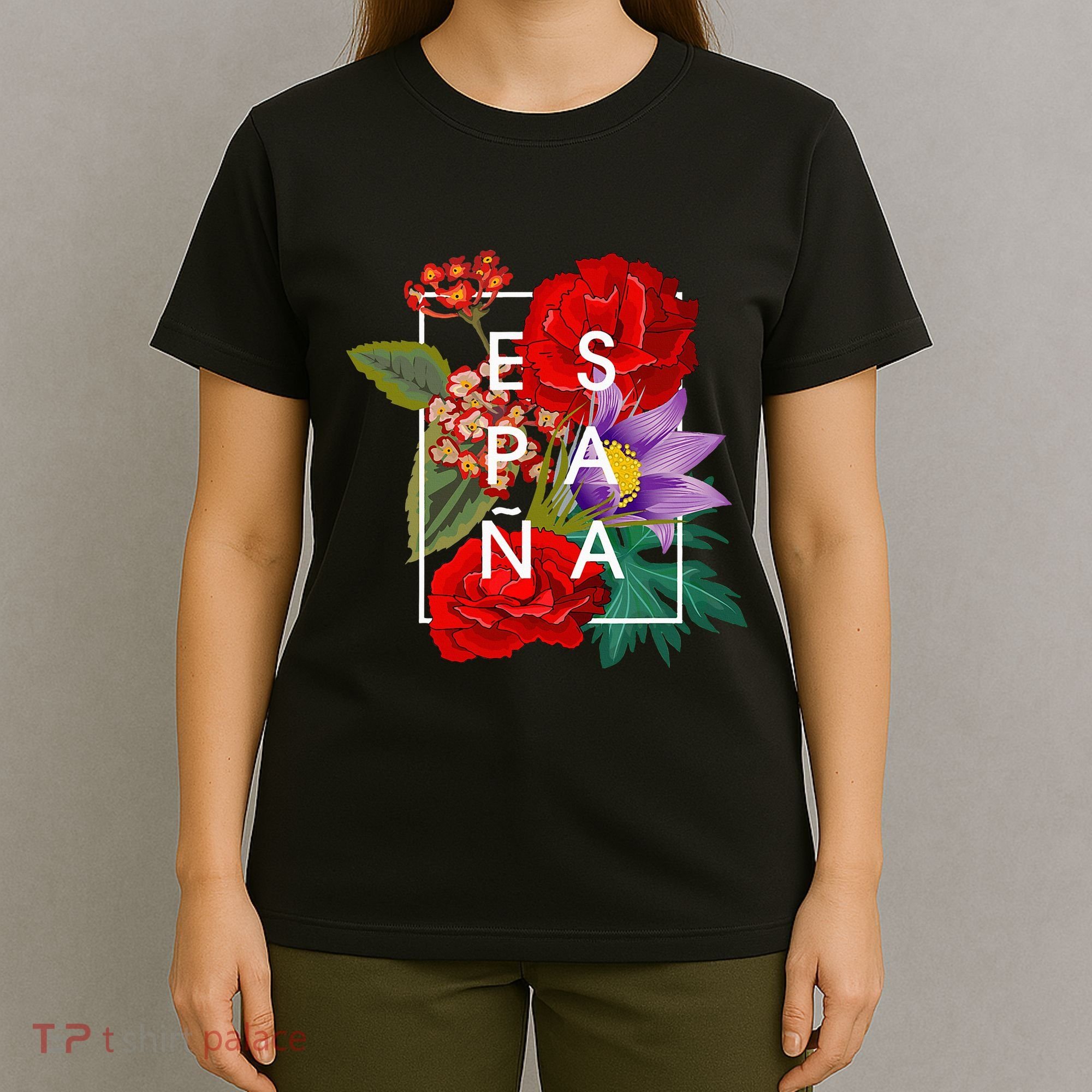 Flowers Of EspañA Spain Word Art Spanish Pride T-Shirt