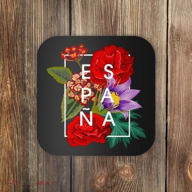 Flowers Of EspañA Spain Word Art Spanish Pride Coaster