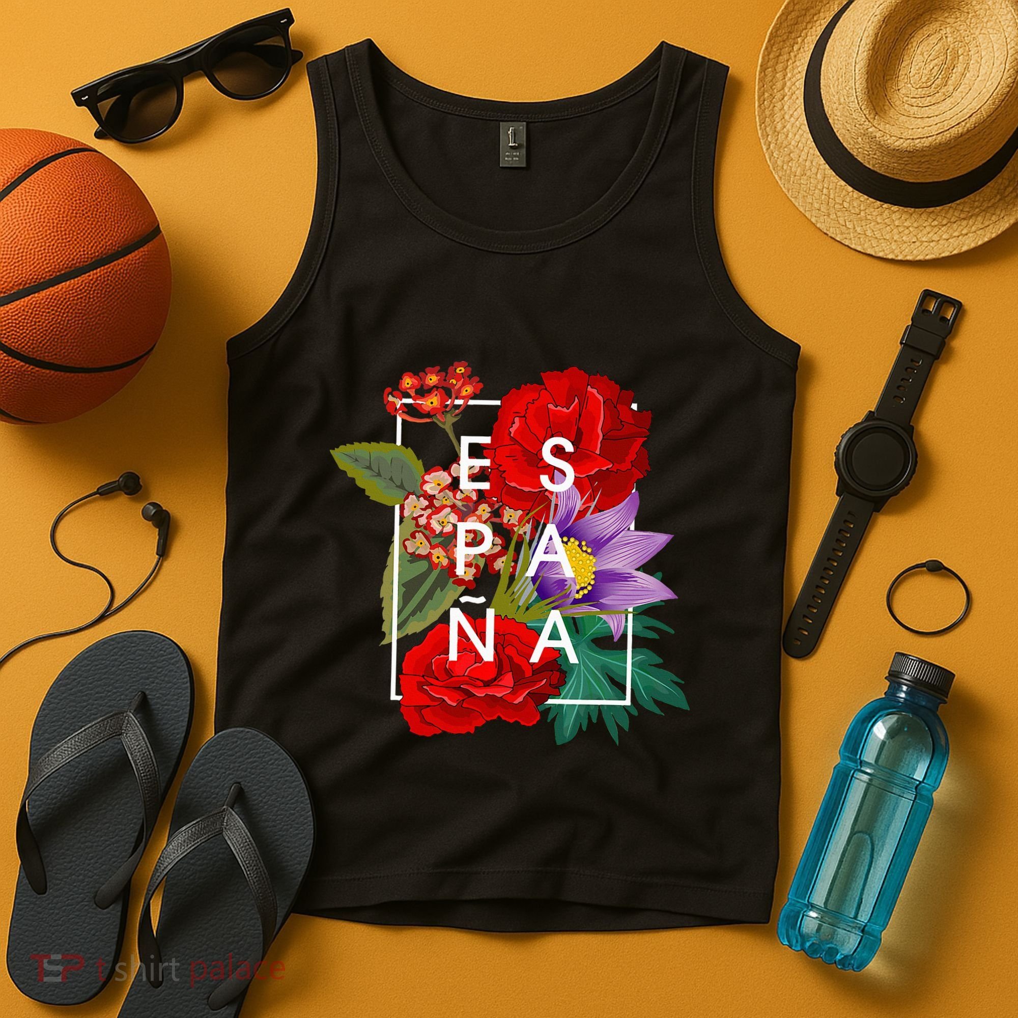 Flowers Of EspañA Spain Word Art Spanish Pride Tank Top