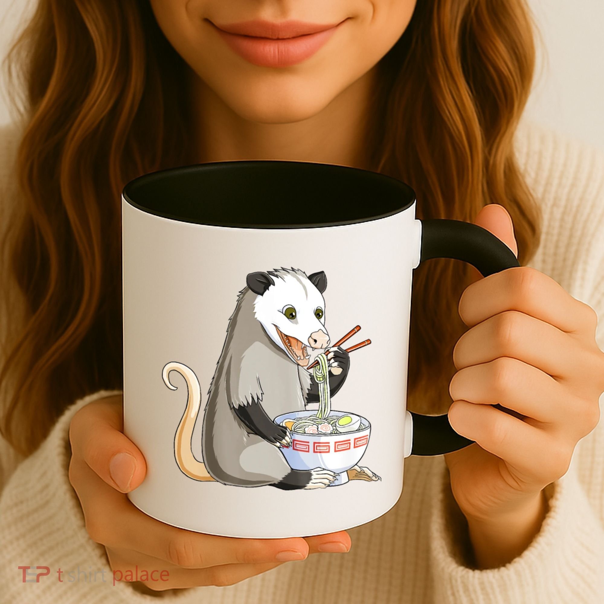 Funny Opossum Eating Ramen Coffee Mug