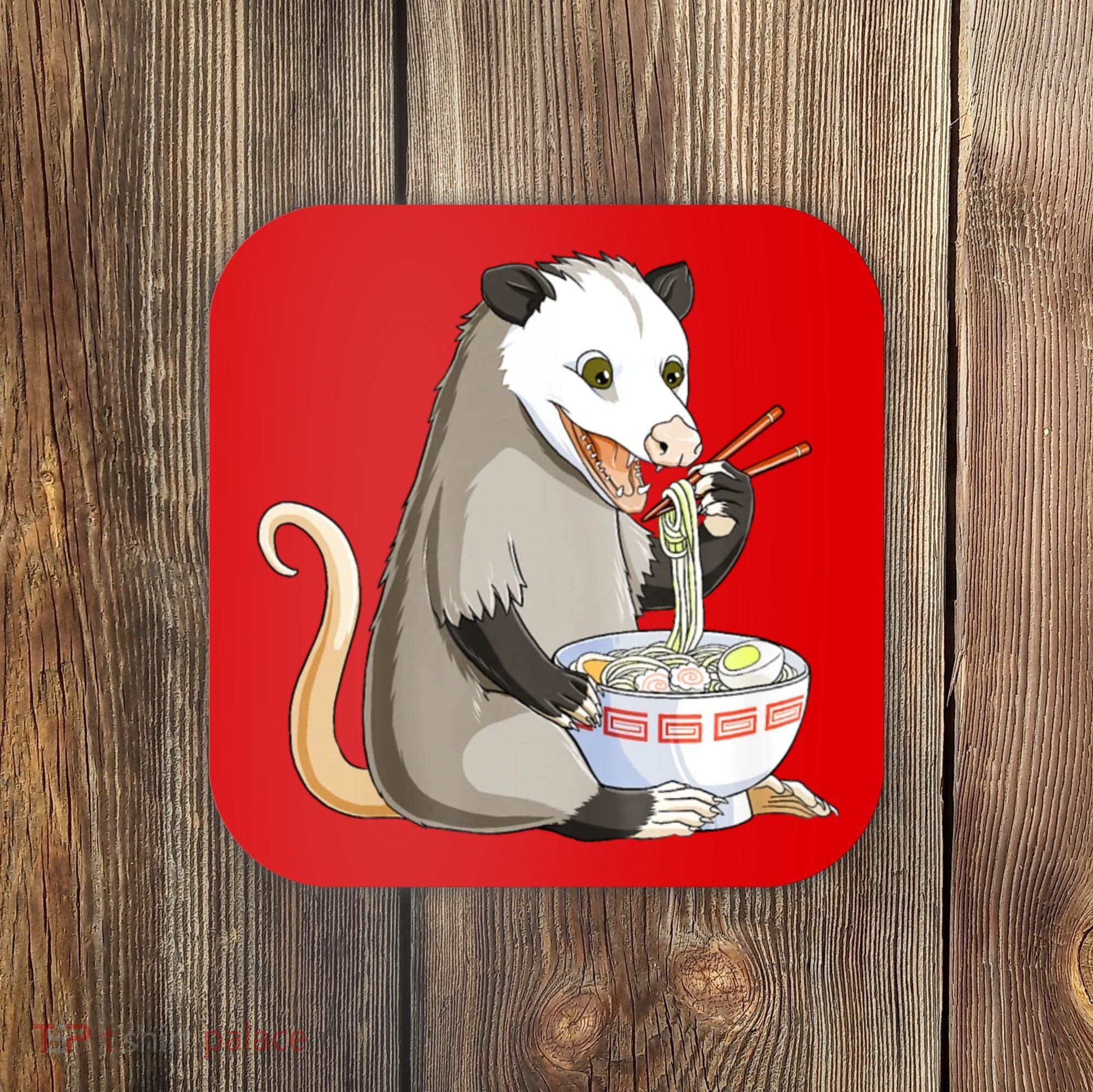 Funny Opossum Eating Ramen Coaster