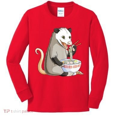 Funny Opossum Eating Ramen Kids Long Sleeve Shirt