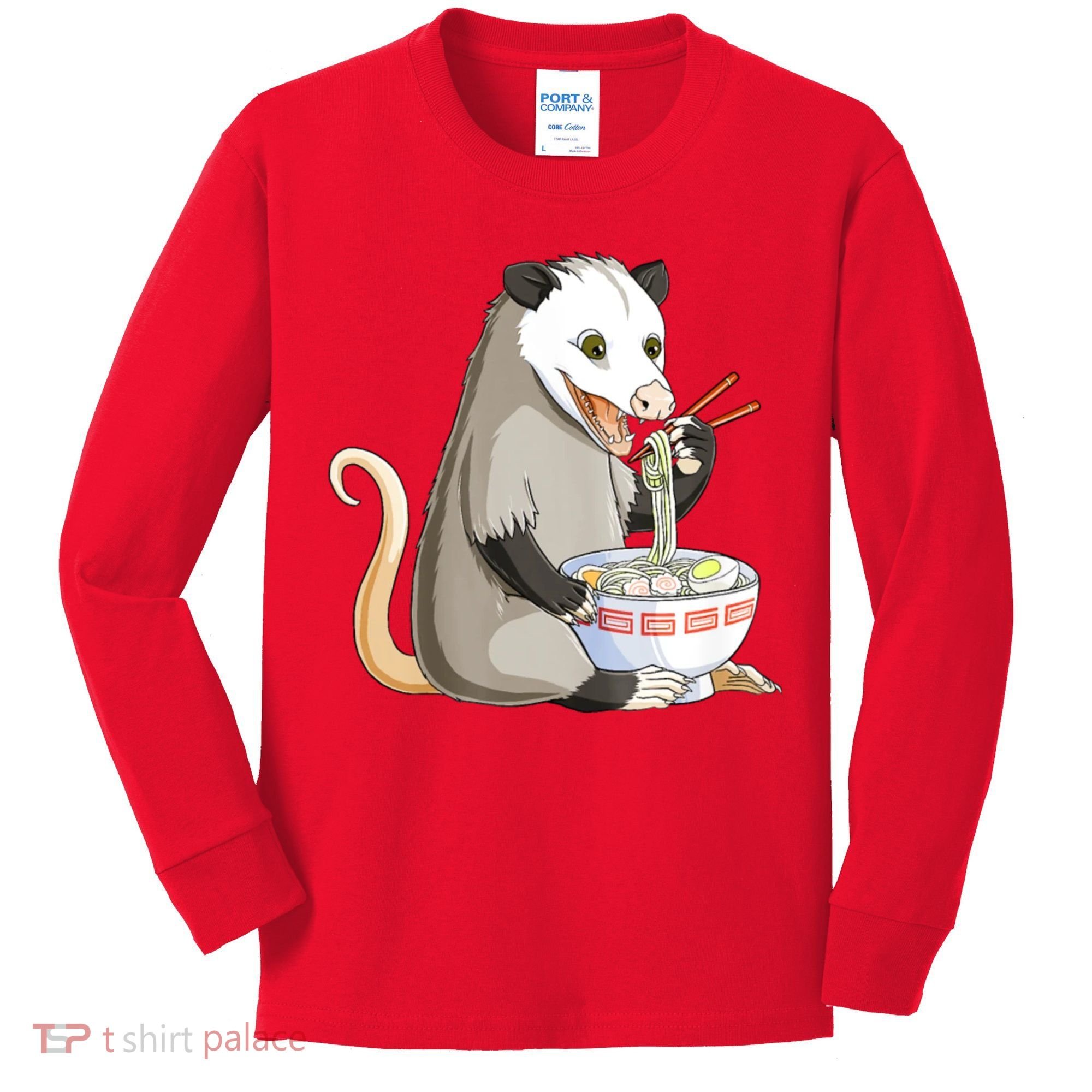 Funny Opossum Eating Ramen Kids Long Sleeve Shirt