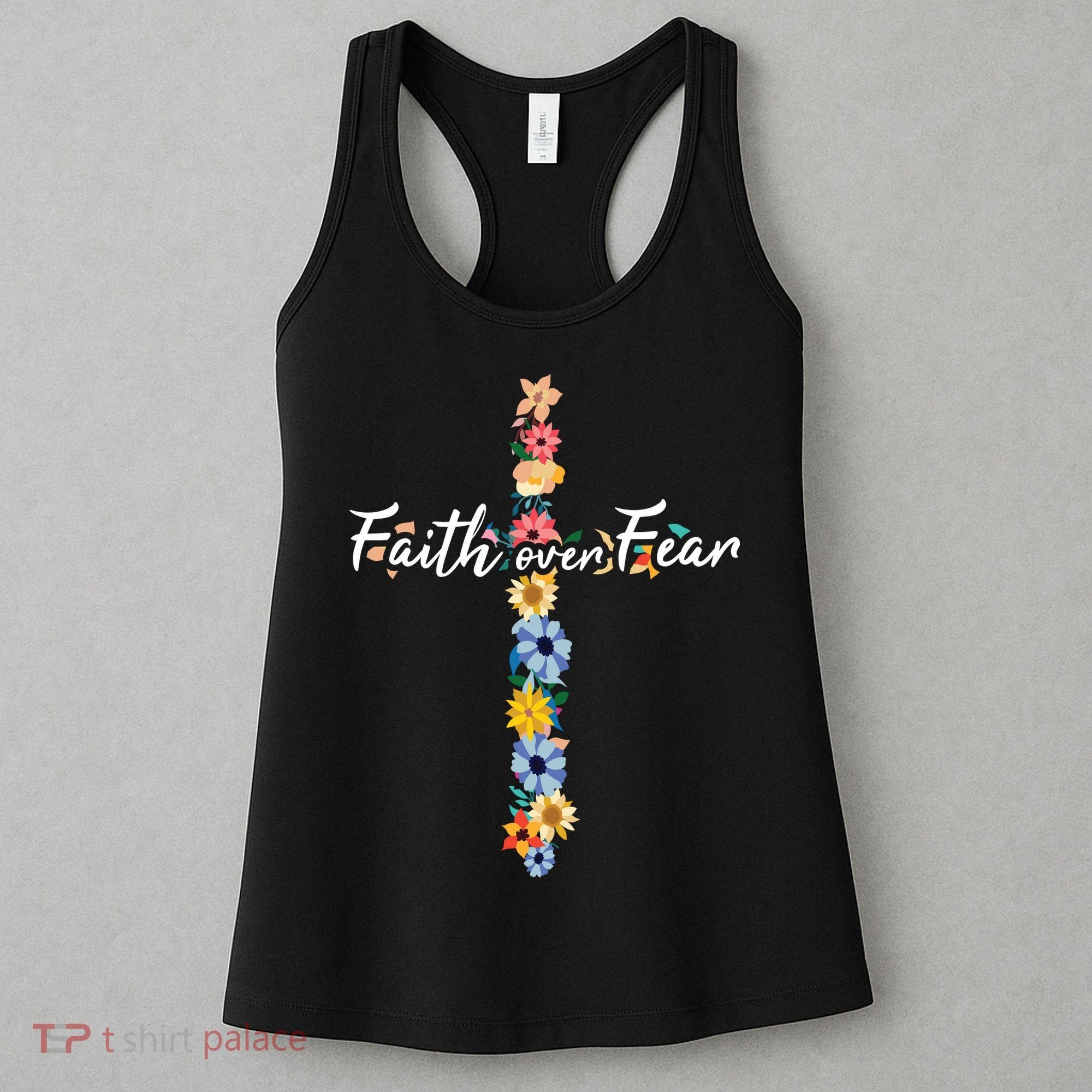 Faith Over Fear Christian Cross Flowers Women's Tank Top